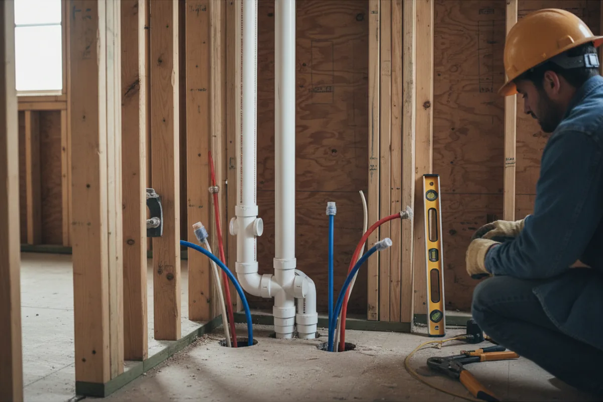 Drain and supply rough-in during Leak Detection in Olney